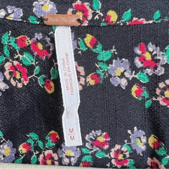 Free People Floral Black Long Sleeve Button Down Mini Dress, Size M - Picture 9 of 10